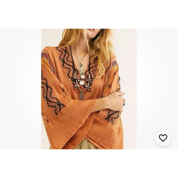 Free People S Cross Country Boho Embroidered Sienna Bell-Sleeve Top - Picture 2 of 12